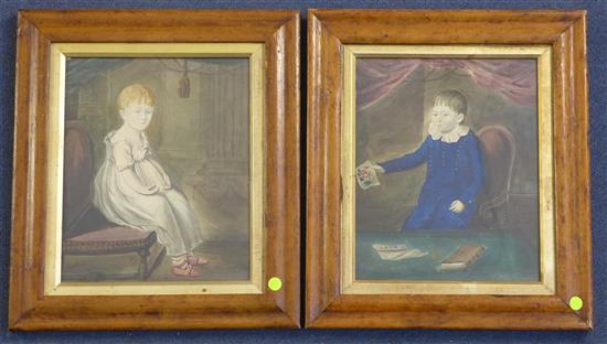 Attributed to Adam Buck (1759-1833) Portraits of seated boys 9 x 7.25in.